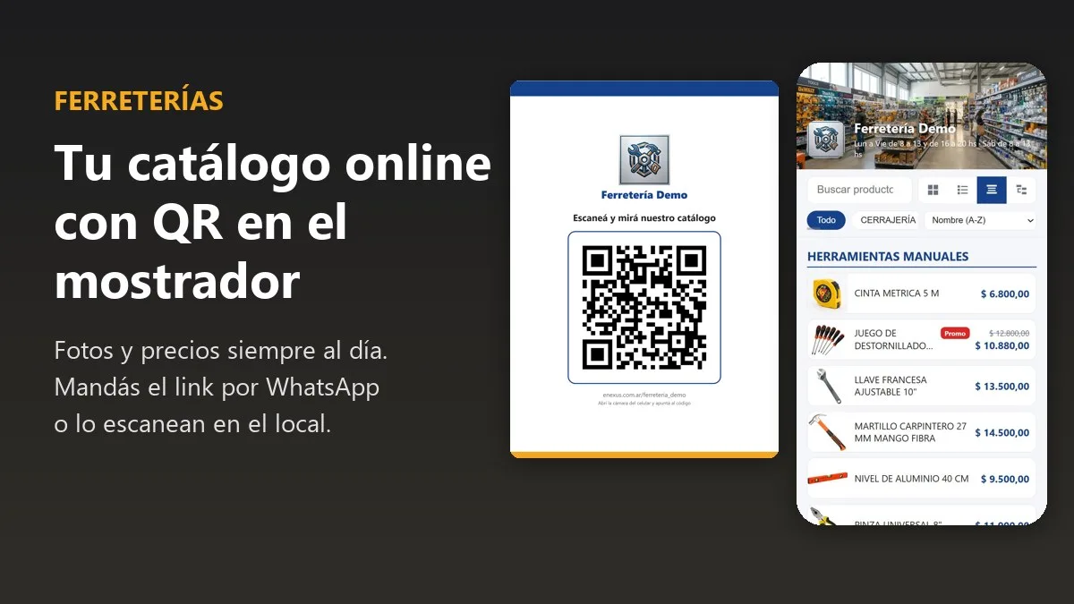 Catálogo online para tu ferretería: precios por WhatsApp y un QR en la vidriera